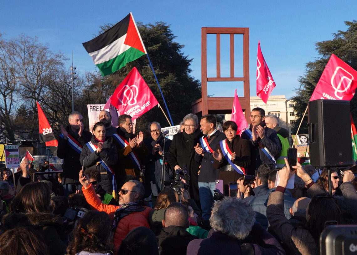 Rassemblement avec Jean-Luc Mélenchon devant l’ONU pour un « cessez-le-feu » à Gaza