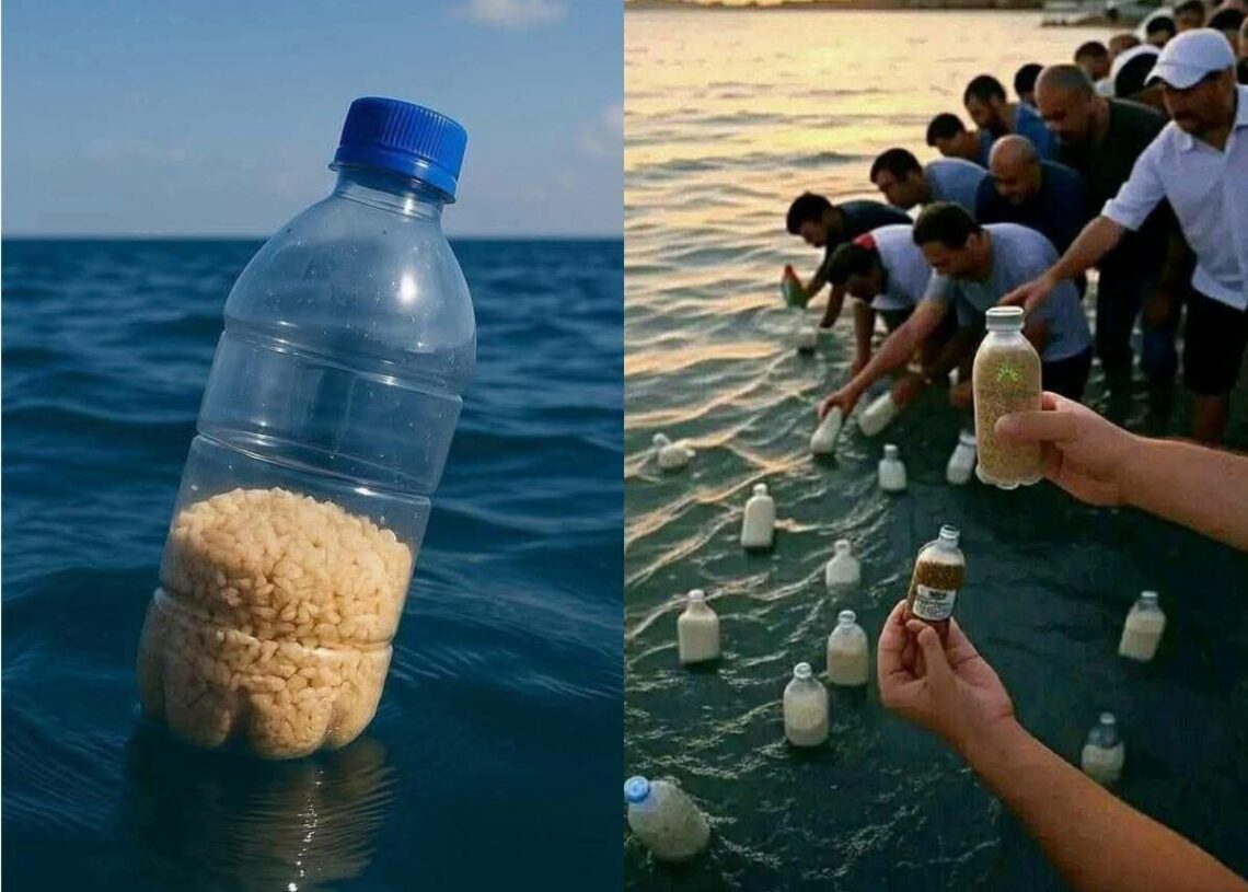 Les tunisiens appelés à faire de même: En Egypte, des bouteilles de riz sont jetées à la mer dans l&rsquo;espoir qu&rsquo;elles atteignent Gaza