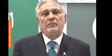 le ministre des Affaires étrangères pakistanais, Ishaq Dar, lors d’une allocution télévisée.